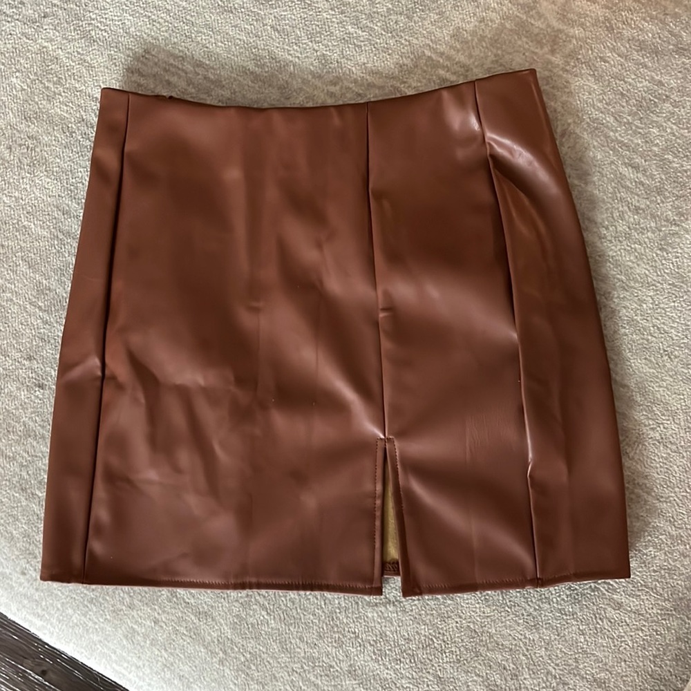 NWOT SHEIN Brown Leather Mini Skirt